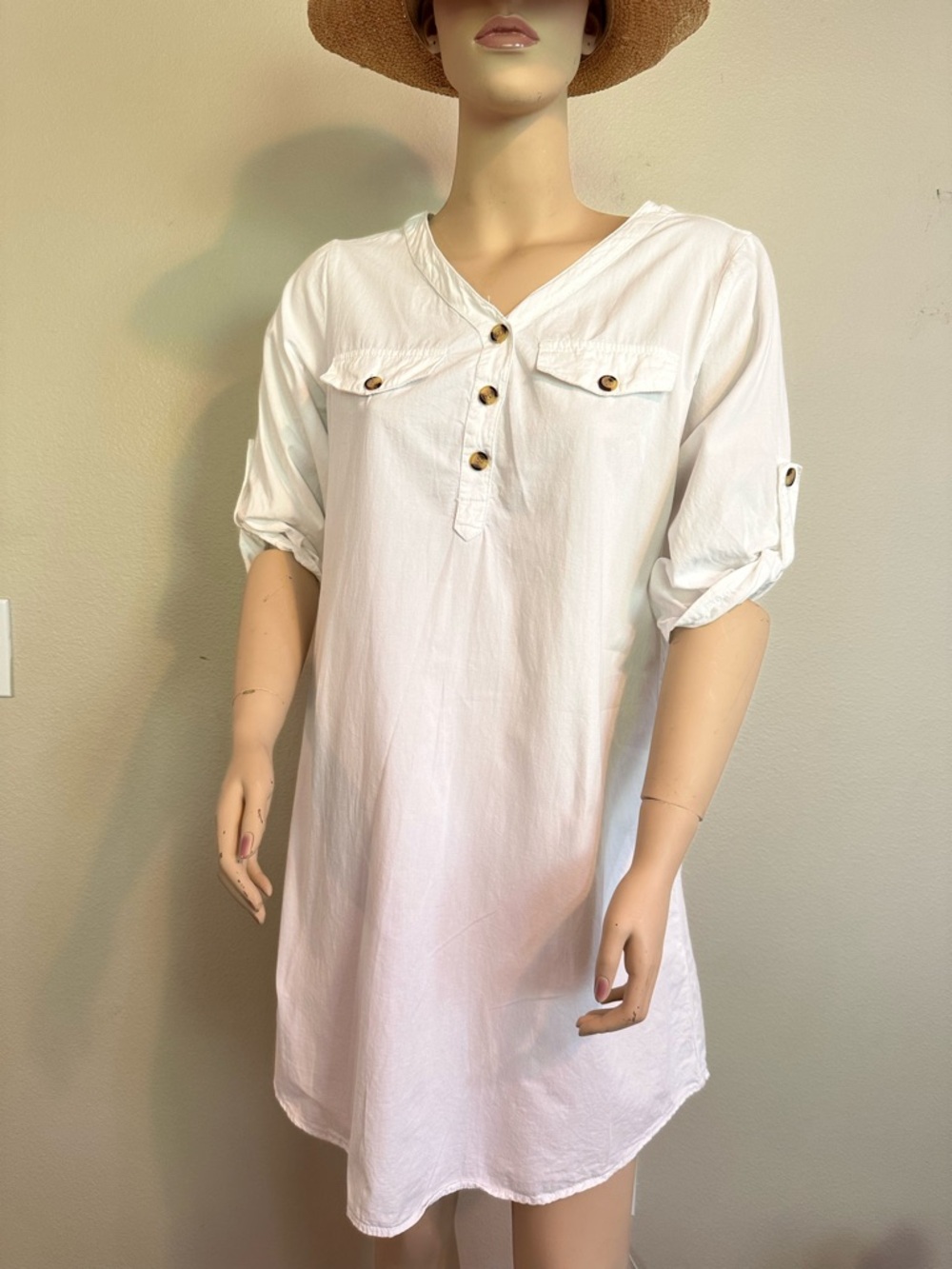 MPH Collection White Cotton Henely Tunic Dress Medium